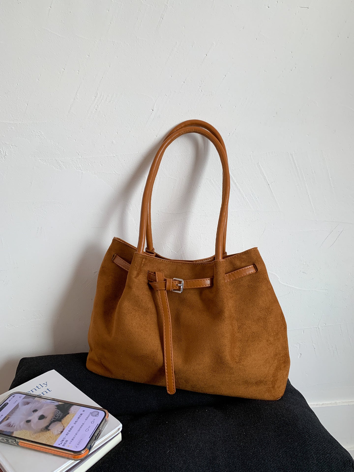 Women's Retro Suede Commuter Portable Boston Shoulder Bags