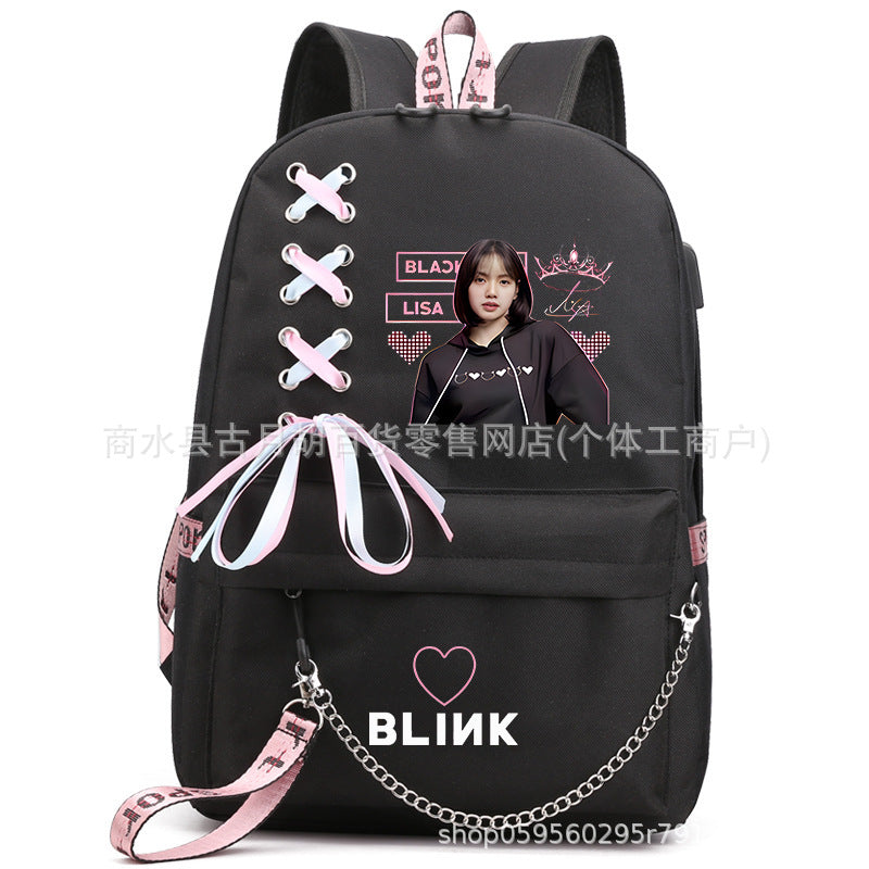 Pink Black Kim Jin Jenny Park Printed Burden Backpacks