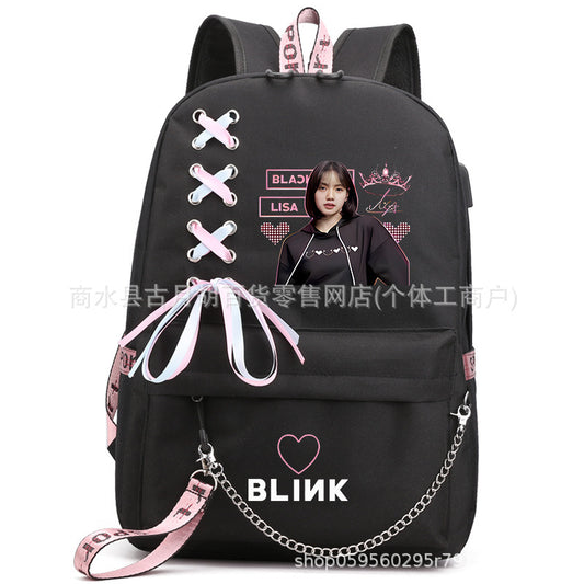 Pink Black Kim Jin Jenny Park Printed Burden Backpacks