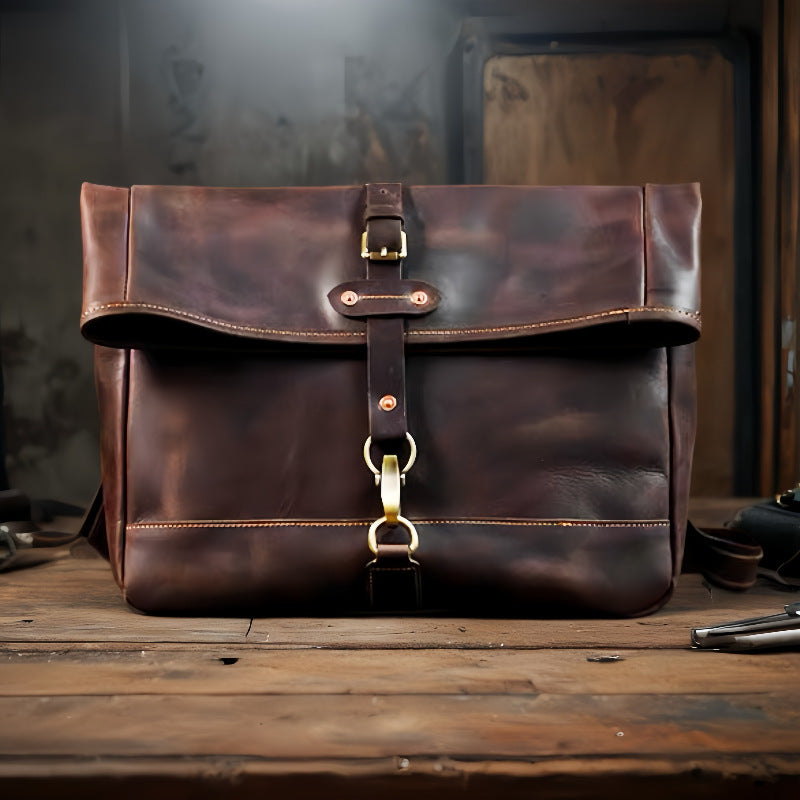 Men's Folding Cover Top Layer Cowhide Leather Portable Trendy Crazy Horse Men's Messenger Bag