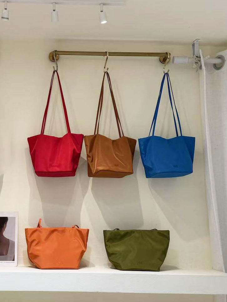 Women's Red Nylon Cloth Large Capacity Underarm Portable Bucket Bags