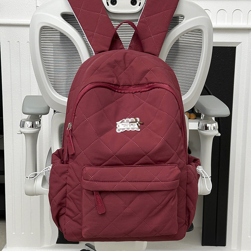 Soft Sticky White Pinch Cotton Rhombus Cute Leisure Backpack