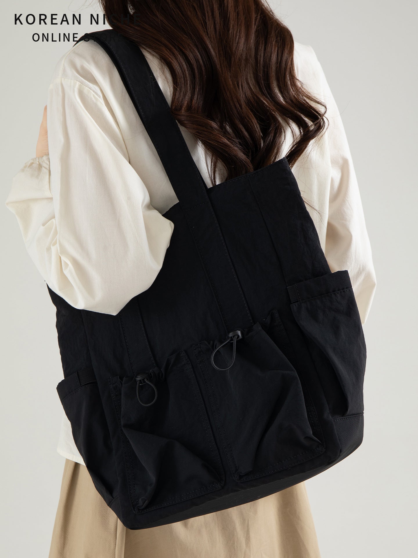 Korean Style Minority Simple Nylon Large Capacity Drawstring Design Shoulder Bags