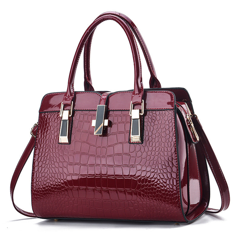 Women's Fashion Bright Leather Large Capacity Crocodile Women's Shoulder Bag