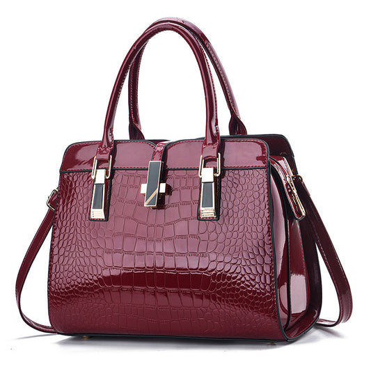 Women's Fashion Bright Leather Large Capacity Crocodile Women's Shoulder Bag