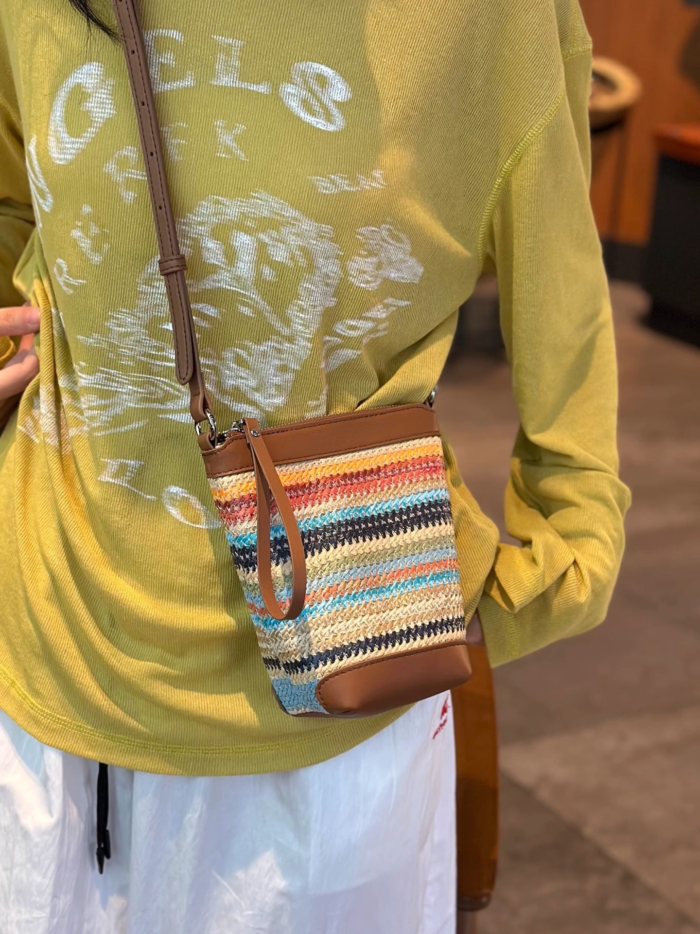 Women's Summer Raffia With Cowhide Woven Niche Women's Messenger Bag