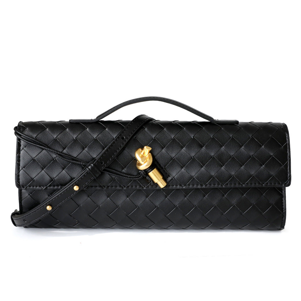 Spring Woven Dinner Cowhide Baguette Horizontal Women's Messenger Bag