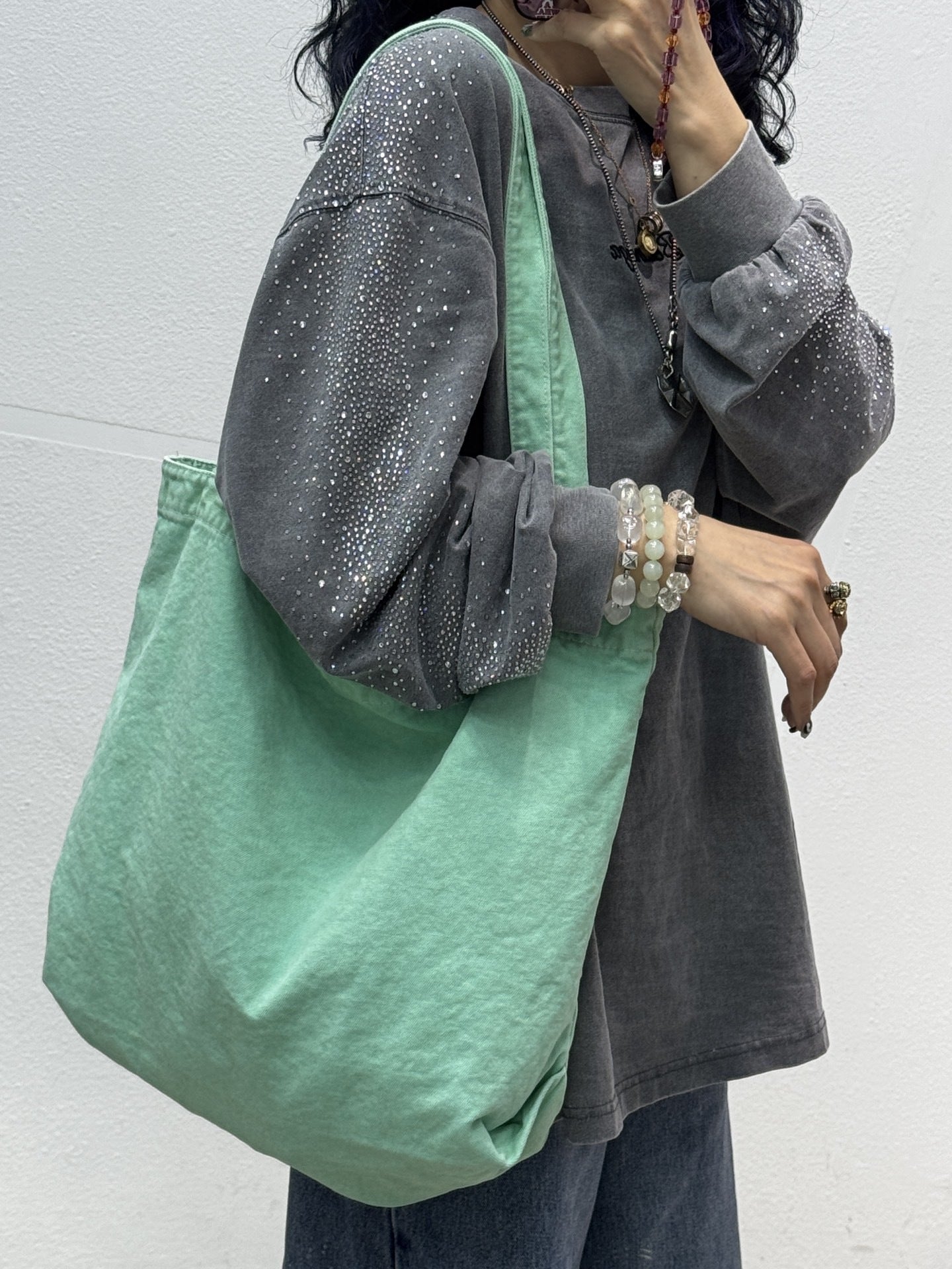 Large Capacity Washed Canvas Versatile Commuter Tote Bags