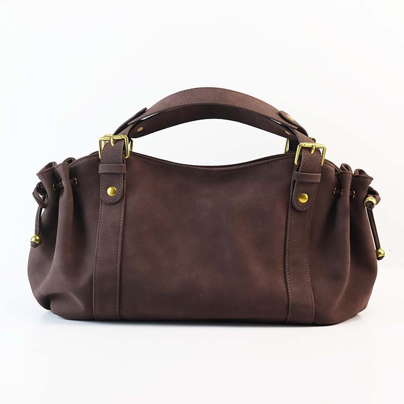 Women's Capacity Frosted Soft Leather Pleated Portable Shoulder Bags