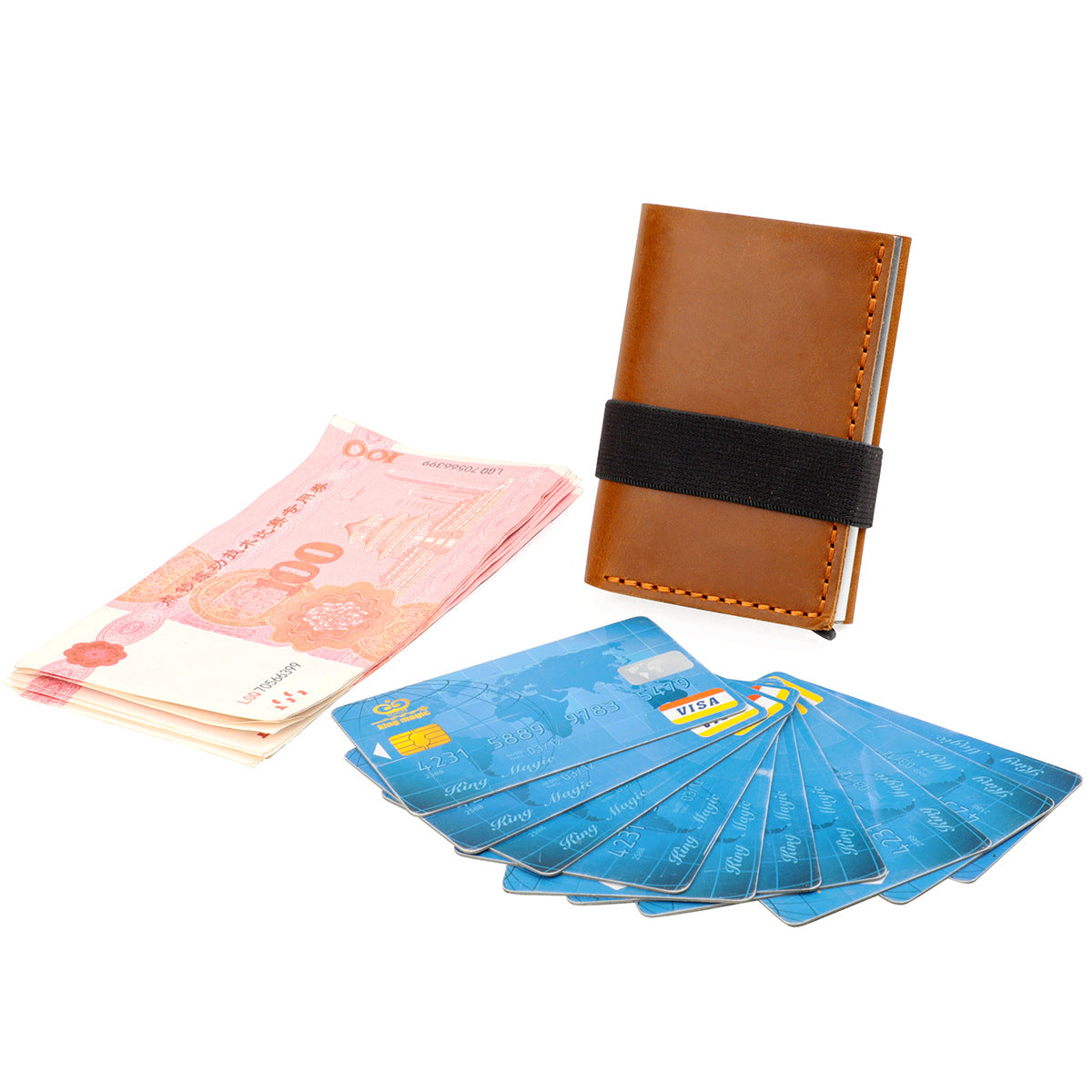 Horse Leather Swiping Aluminum Box Elastic Band Manual Pop-up Cover Handbags