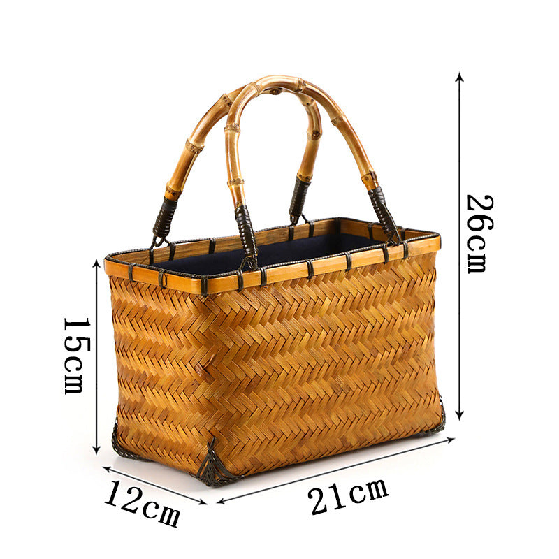 Knitted Purely Handmade Storage Basket With Handles For Tea Women's Handbag