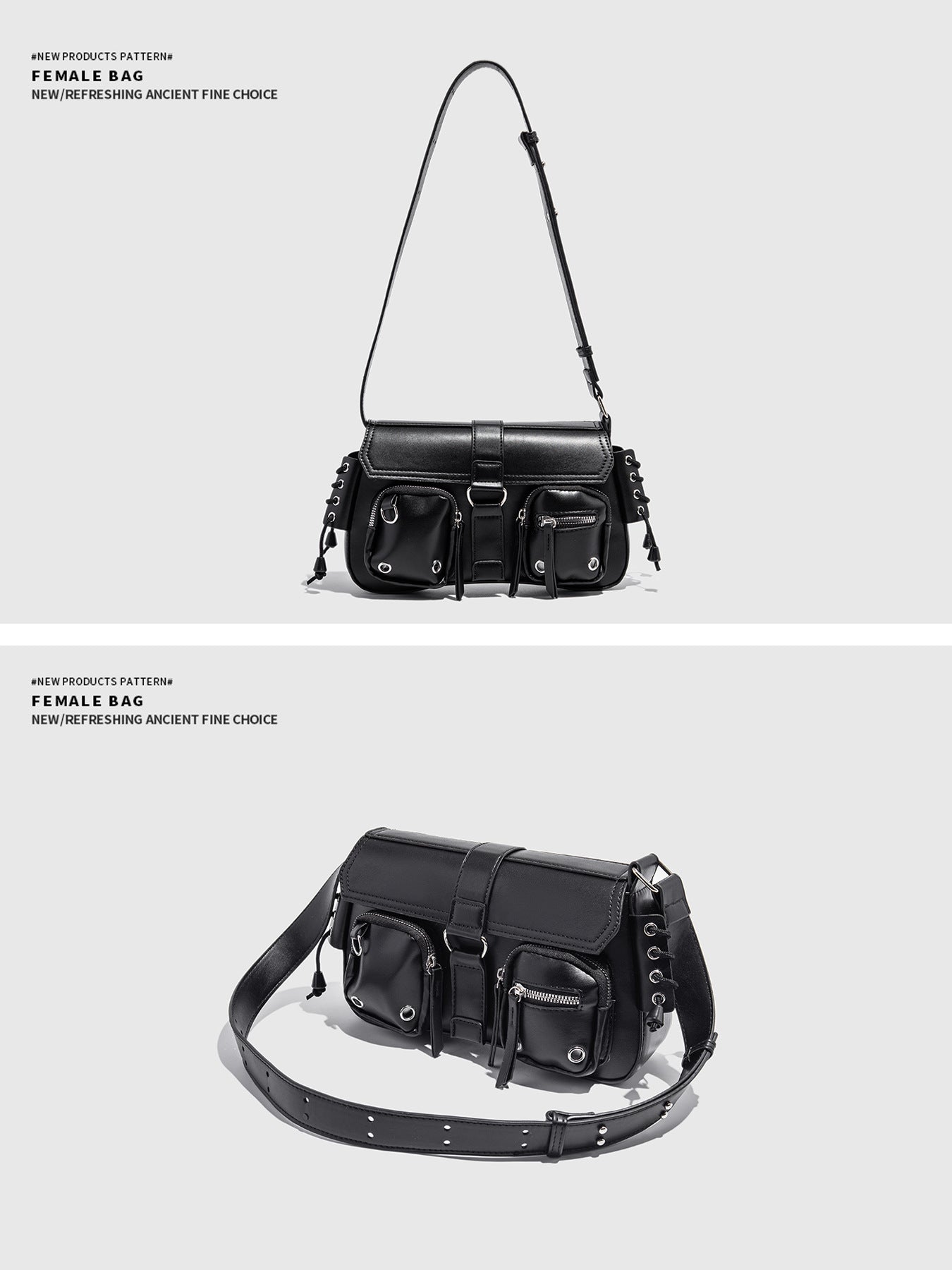 Pretty Black Advanced Texture Motorcycle Niche Underarm Bag