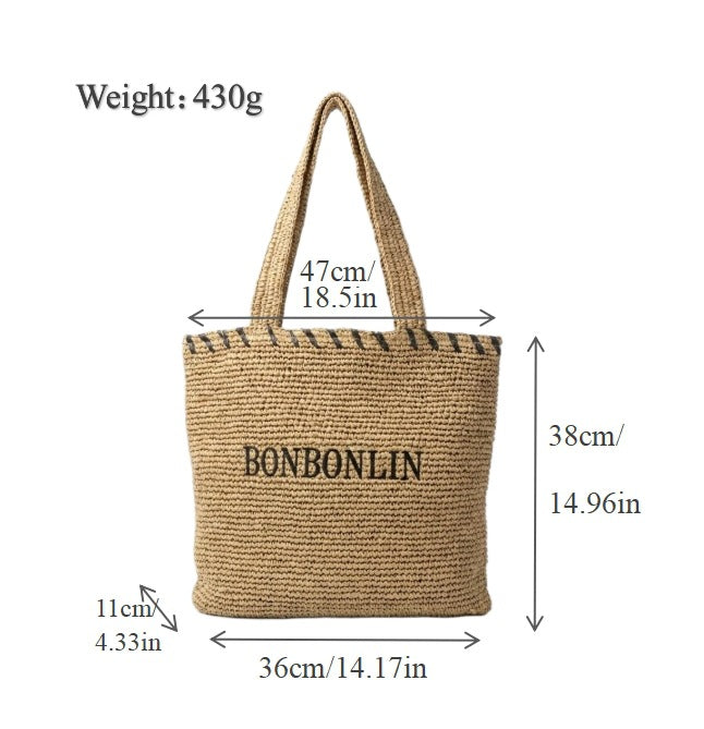 Women's Embroidered Straw Seaside Leisure Hand-woven Large Capacity Vacation Bags