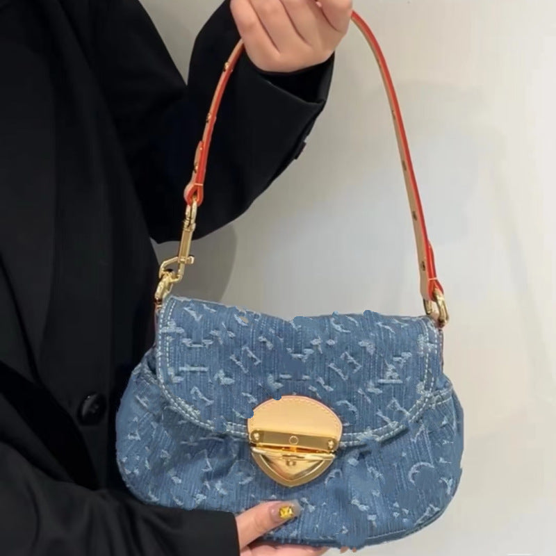 Women's Trendy Denim Soft Box Ingot Fashion Large Shoulder Bags