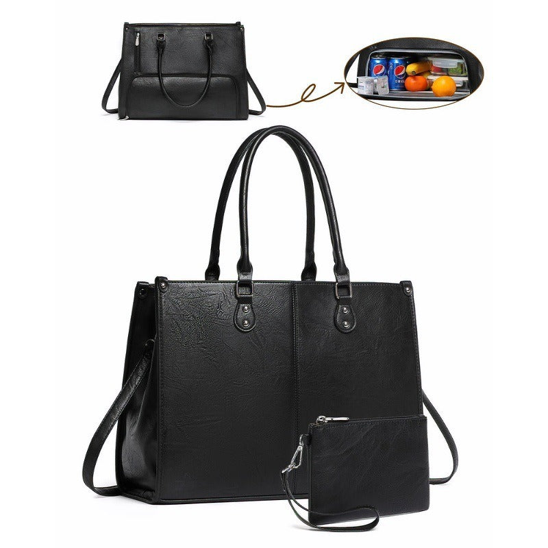 Casual Leather Lunch Portable Insulated Compartment Tote Bag