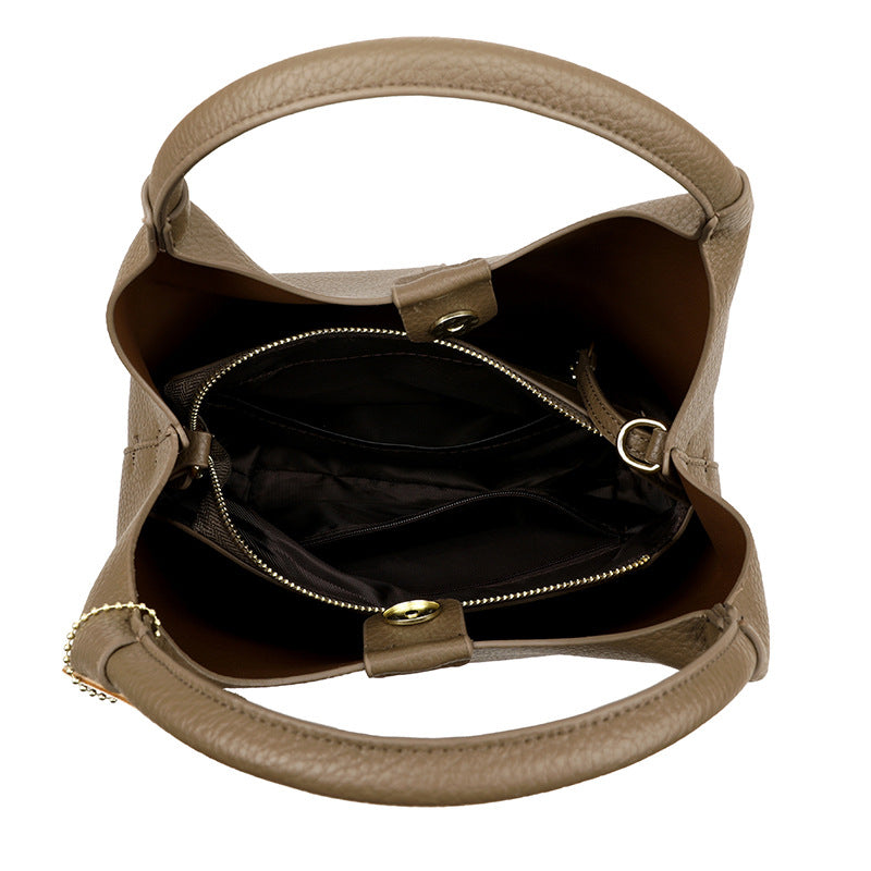 Women's Hand High-grade Genuine Leather Vegetable Basket Double Front Textured Get Women's Handbag