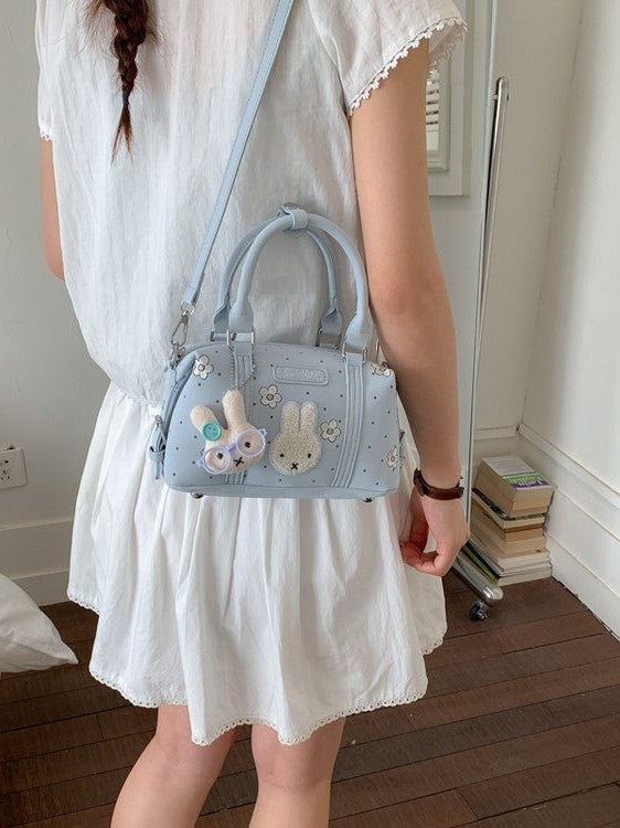 Women's Korean Style Flower Embroidered Miffy Rabbit Design Cute Polka Bags
