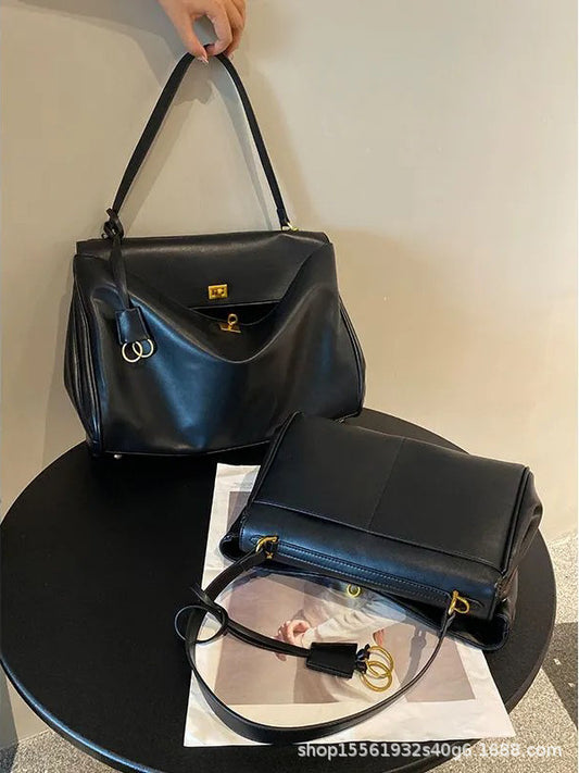 Women's Genuine Leather Kelly Retro Latch Large Tote Bag
