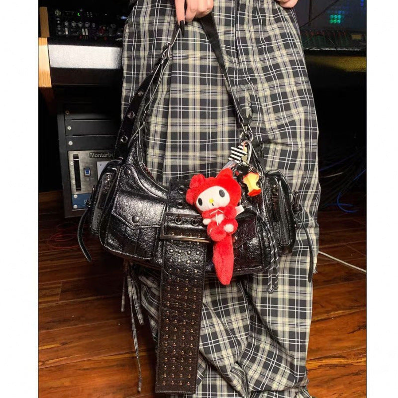 Women's Rebel Black Portable Without Pendant Motorcycle Women's Handbag