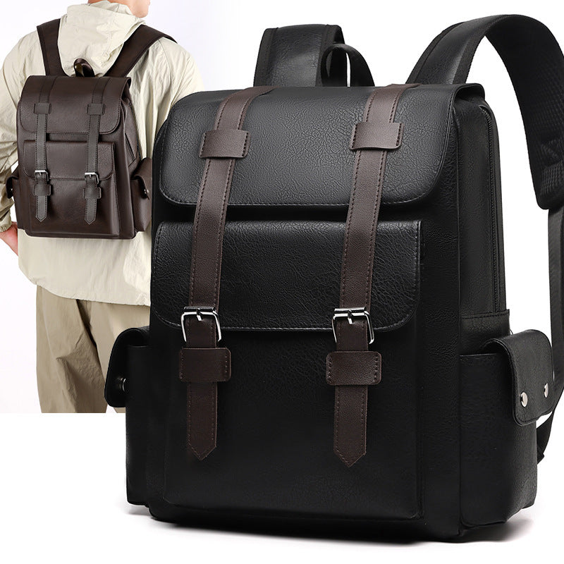 Men's Large Capacity Soft Leather Unisex Fashion College Leisure Backpack
