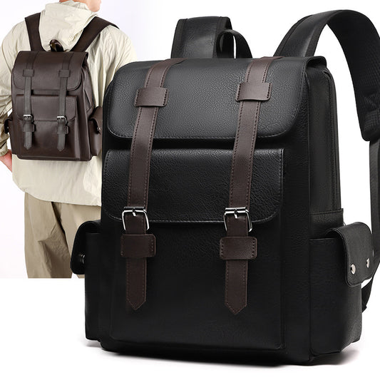 Men's Large Capacity Soft Leather Unisex Fashion College Leisure Backpack