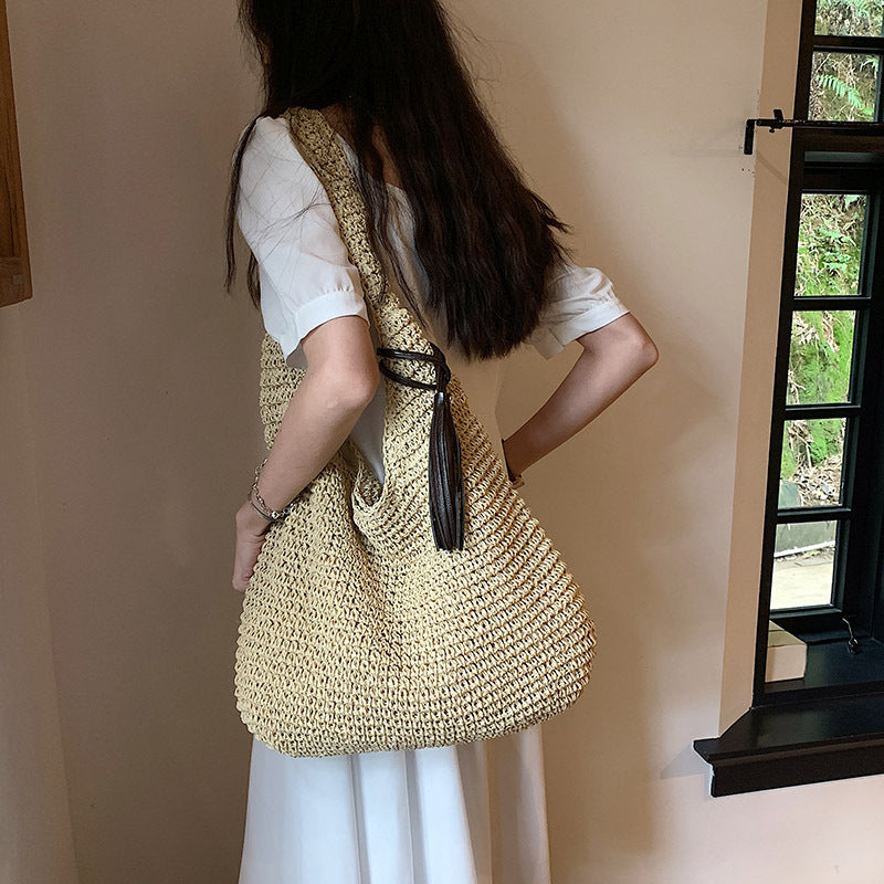 Women's Korean Style Large Capacity Straw Woven Mori Retro Seaside Bags