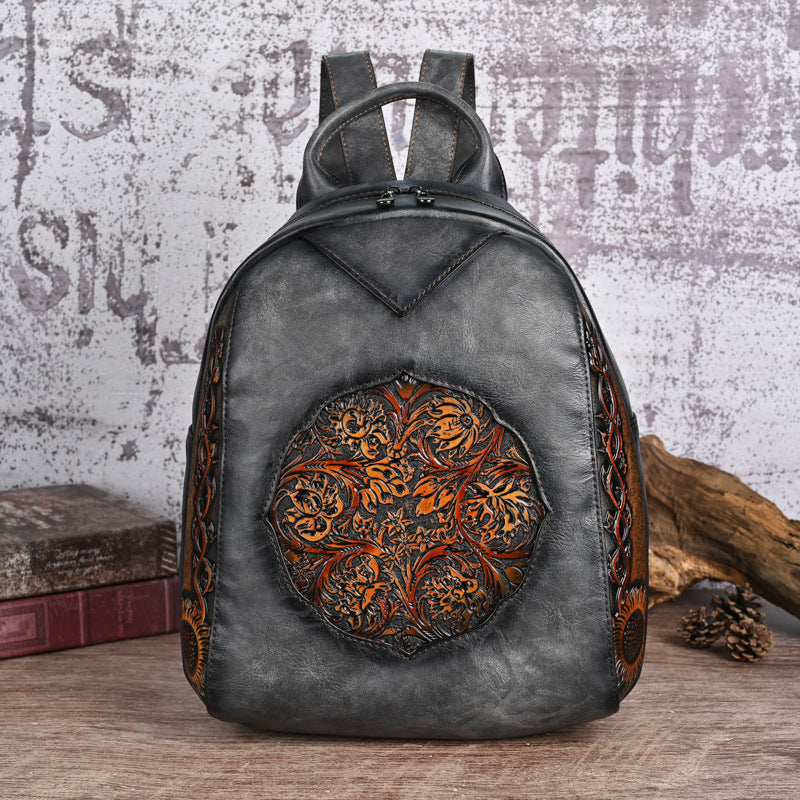 Women's Retro National Style Embossed Large Capacity High Practical Women's Backpack