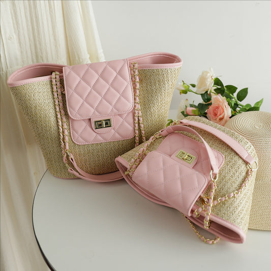 Classic Style Chain Straw Woven Trendy Fashion Tote Bag