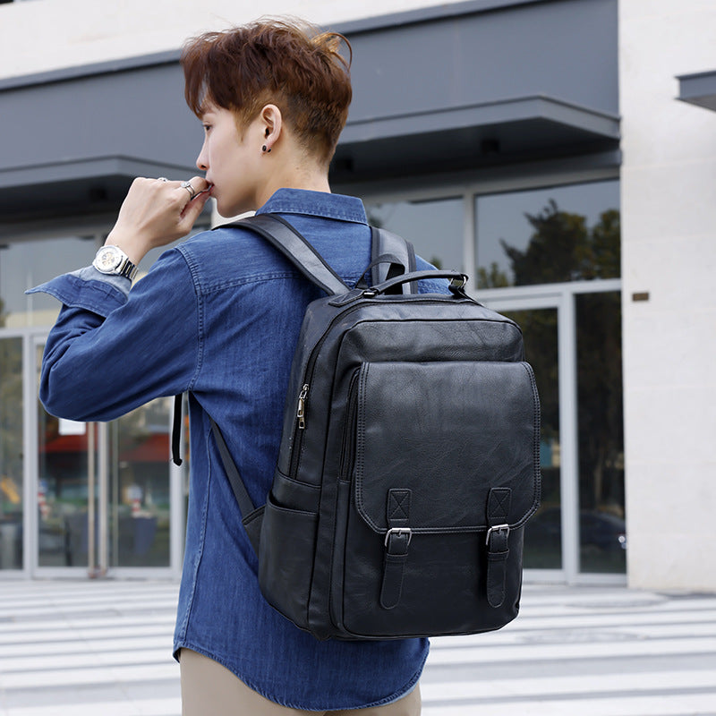 Men's Trendy Leather Large Capacity Computer Business Leisure Backpack