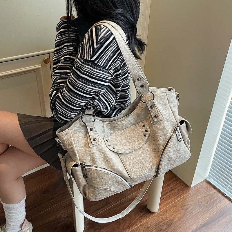 Women's Rivet Commuter Motorcycle Trendy Design Retro Easy Tote Bag