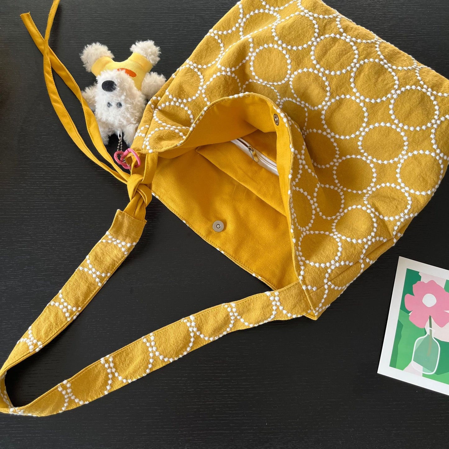 Style Ming Yellow Tambourine Linen Embroidered Bags
