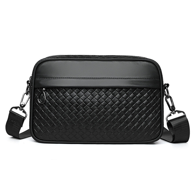 Men's Fashion Authentic Leather Weave Cowhide Large Men's Messenger Bag