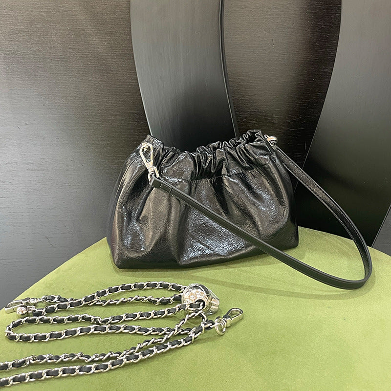 Women's Leather Folds Cloud Style Chain Simple Bags