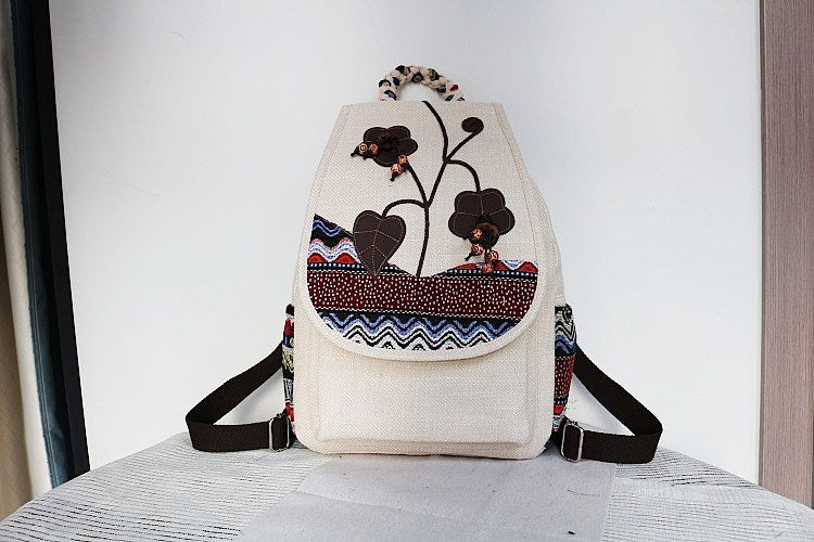 Women's Vintage Printing Wax Line Woven Fresh Women's Backpack