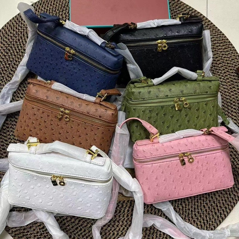 Ostrich Grain Lunch Box Vintage Upscale Women's Messenger Bag