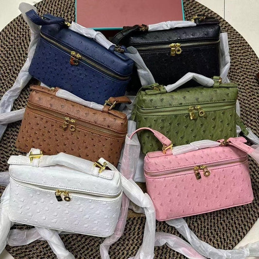 Ostrich Grain Lunch Box Vintage Upscale Women's Messenger Bag