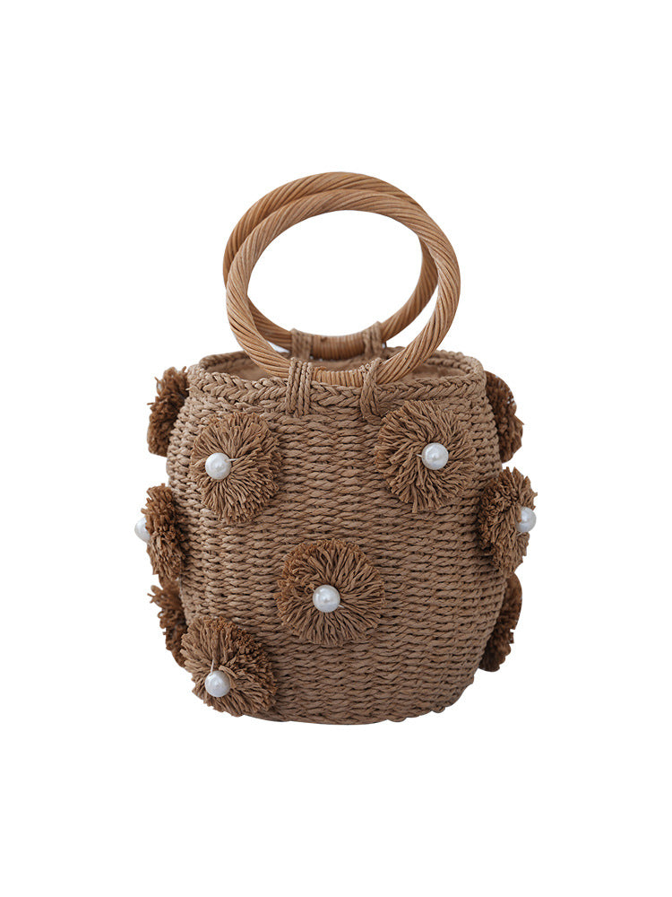 Women's Hand Handmade Woven Pearl Round Bracelet Women's Handbag