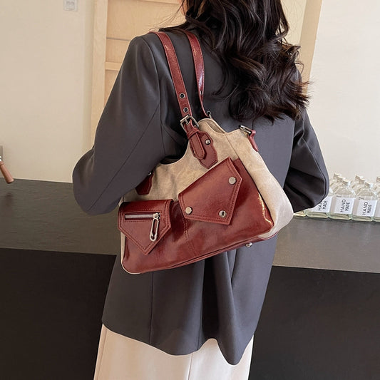 Women's Color Collision Design Spring Underarm Retro Style Large Capacity Tote Bag