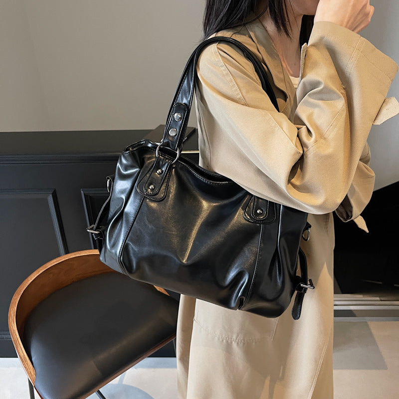 Retro Soft Leather Textured Solid Color Large Capacity Versatile Women's Shoulder Bag