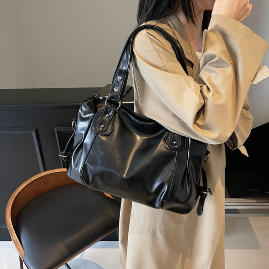 Retro Soft Leather Textured Solid Color Large Capacity Versatile Women's Shoulder Bag