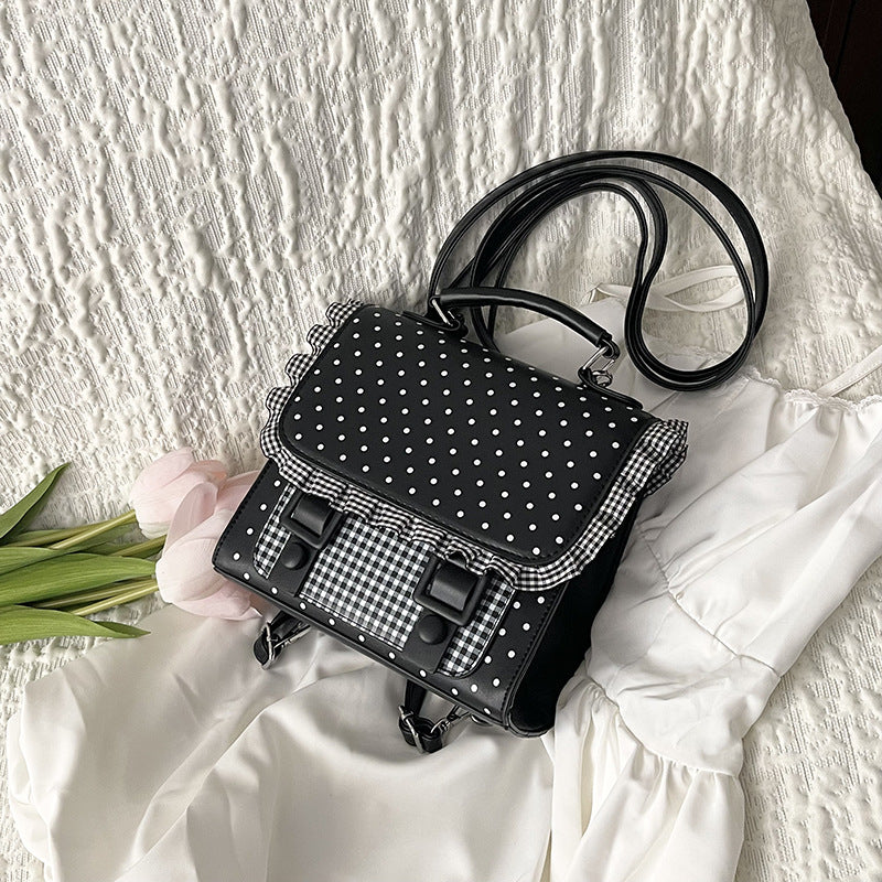 Women's Vintage Ruffled Cute Fresh Polka Dot Backpacks