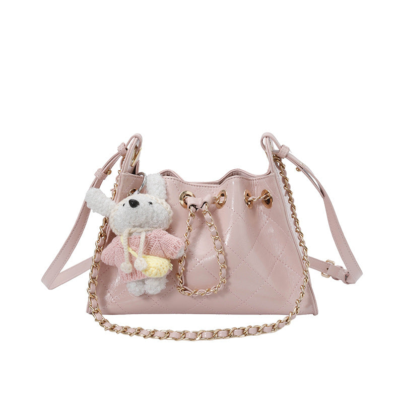 Good-looking Diamond Chain Exquisite Versatile Simple Cross Bucket Bag