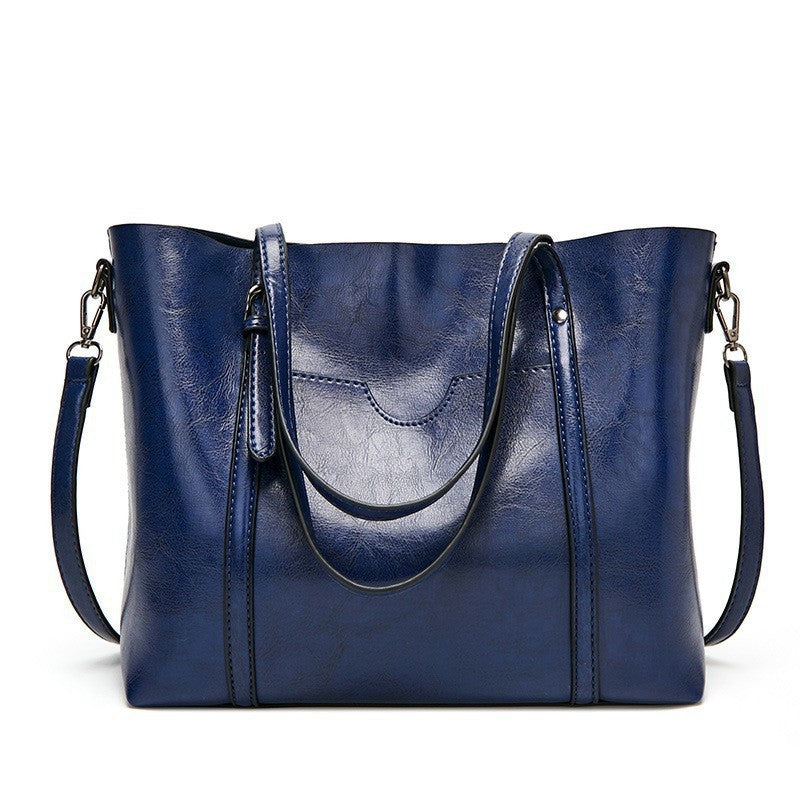 Women's Tide Fashion Oil Wax Leather Portable Tote Bag