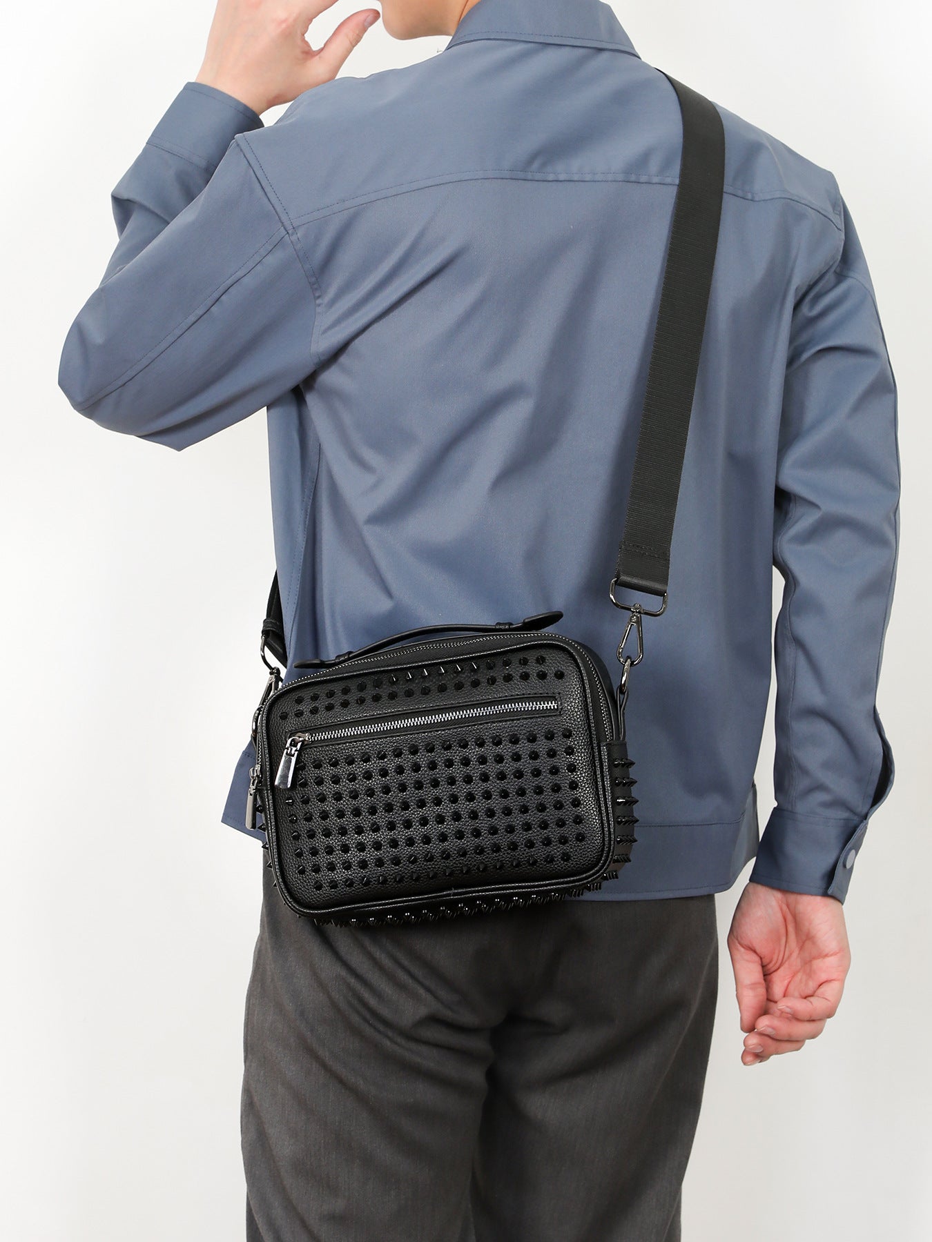 Men's Personality Rivets Simple Fashion Green Large Men's Bags