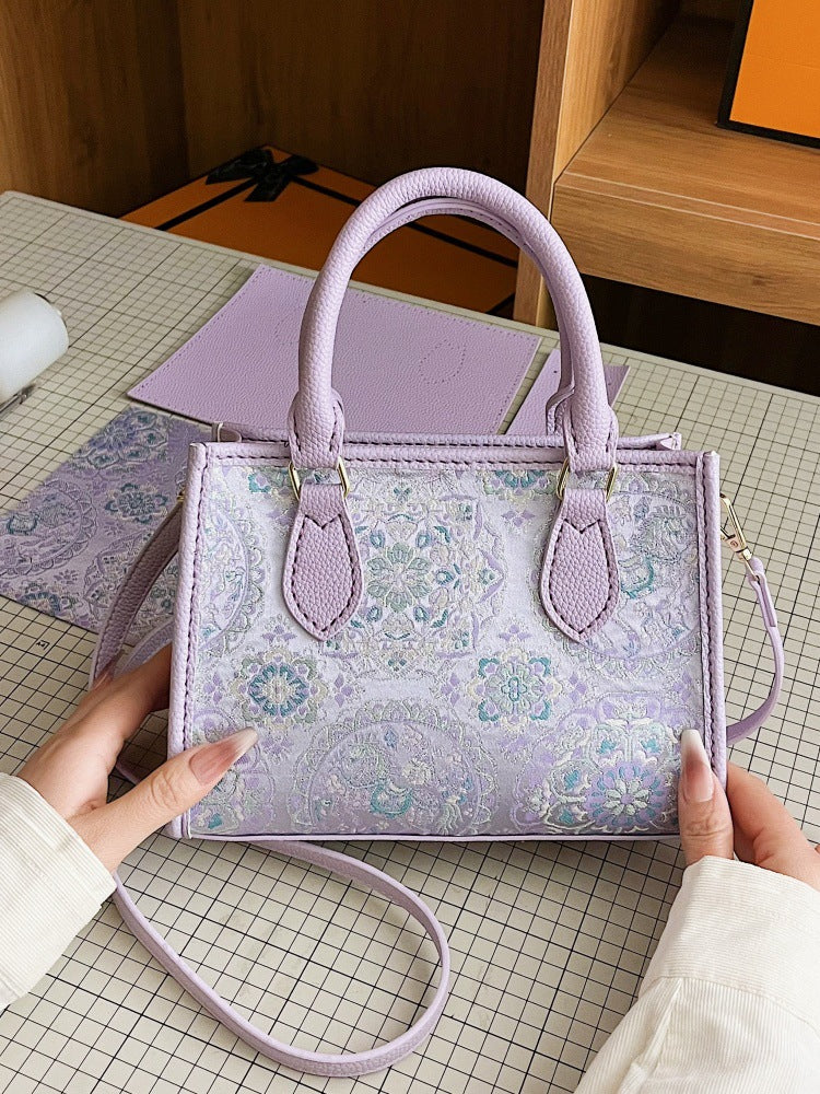 Women's Material Cloth National Style Homemade Contrast Color Tote Bag