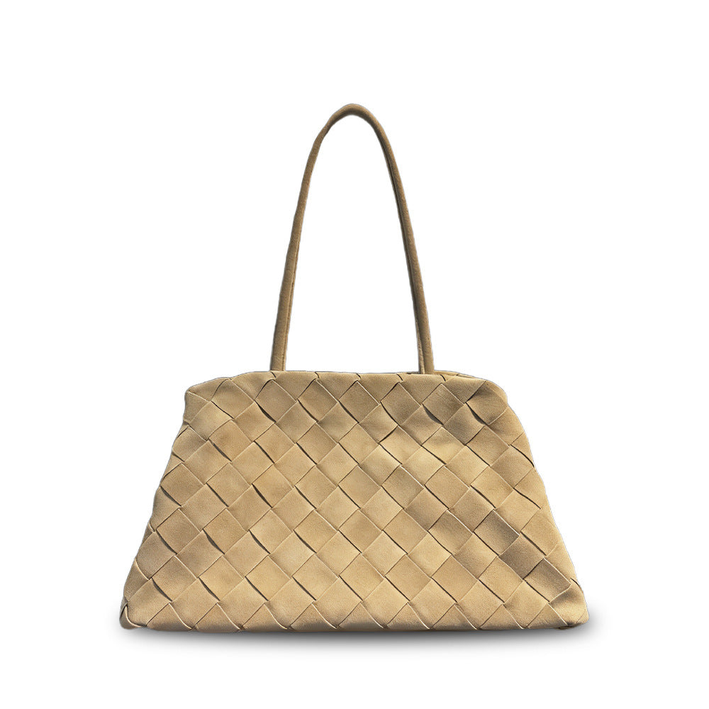 Women's Cowhide Woven Boston Retro Simple Large Bags