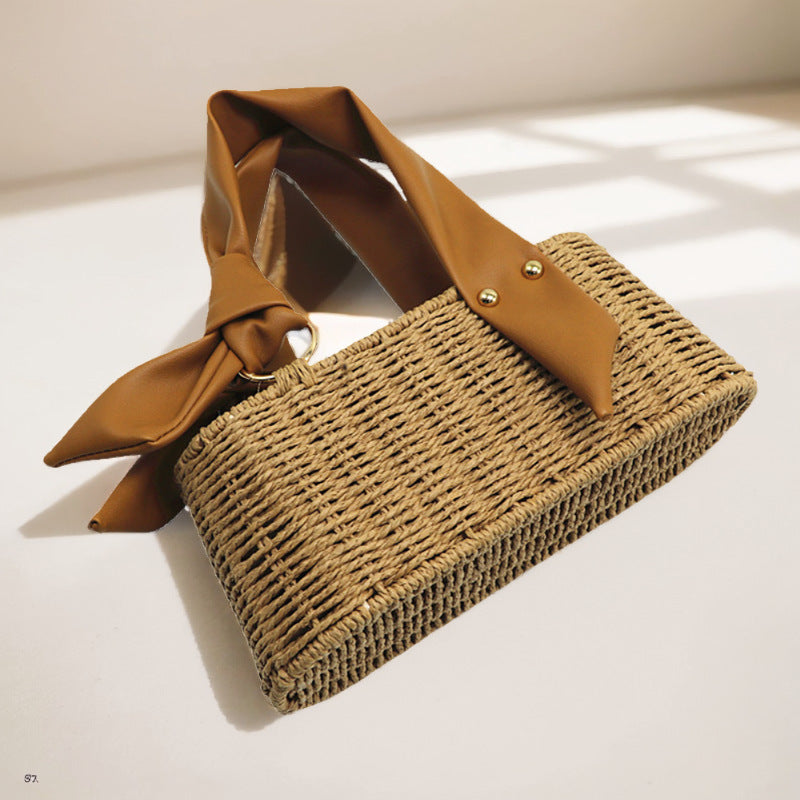 Trapezoidal Mobile Straw Fashion Female Woven Handbags