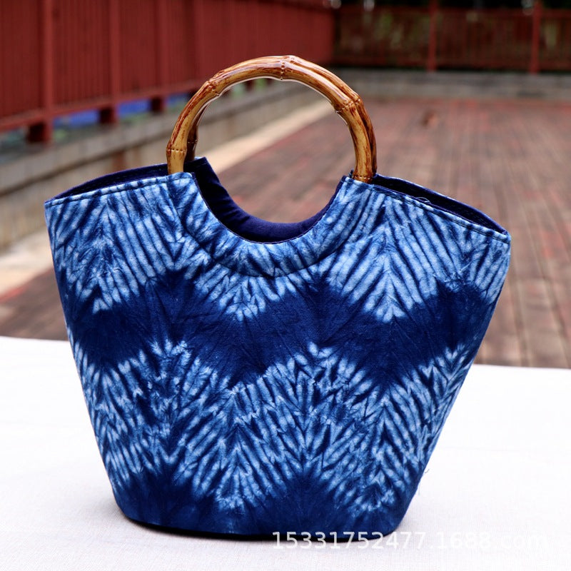 Yunnan National Style Tie-dyeing Cloth Handmade Cotton Canvas Bamboo Commemorative Women's Handbag