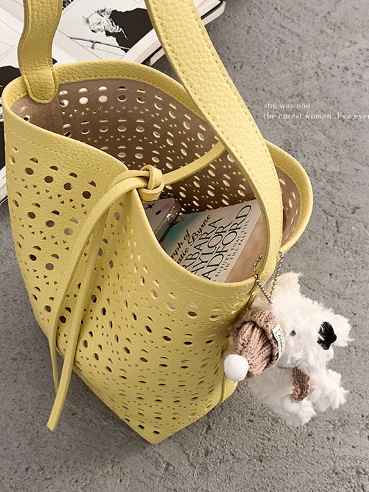 Women's Summer Fashion Underarm Simple Hollow Large Bucket Bags