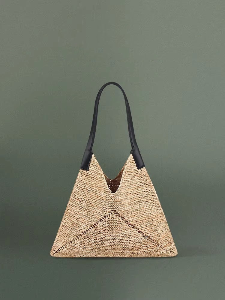 Women's Design Simple One Hand-woven Straw Large Women's Shoulder Bag